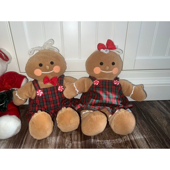 Gingerbread Friends Plush Pair Boy & Girl 13" Gibson Greetings 1994 lot of 3 - Picture 2 of 6